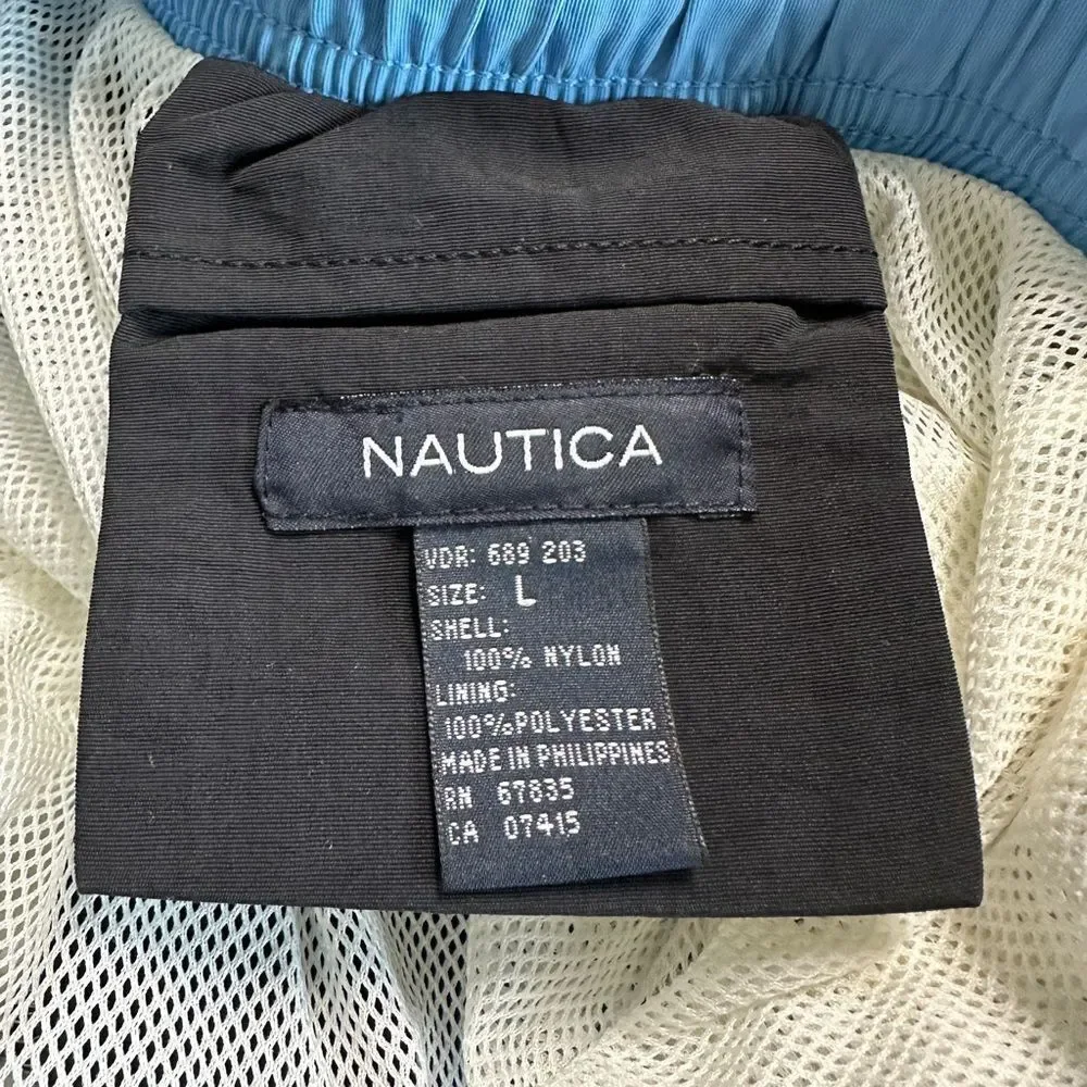 NEW Nautical Men Swim Trunks Black white Stripe Blue Embroidered Nautica Pockets